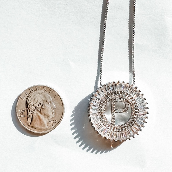 NWT Radiant Initial Necklace Silver with Crystals - Picture 3 of 3